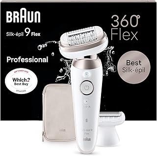 Braun Silk-épil 9 Flex, Epilator with 360° Flexible Head for Easy Hair Removal, Wet & Dry, Lasting Smooth Skin, with Lady Shaver Head & Trimmer Comb, 9-030 3D, White/Rose Titan