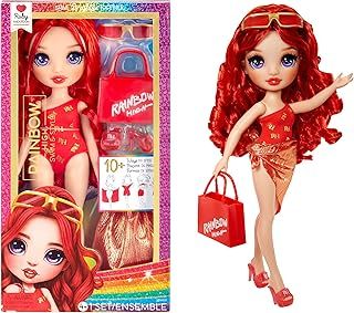 Rainbow High Swim & Style - Ruby (Red) - 28 cm Doll with Shimmery Wrap to Style 10+ Ways - Removable Swimsuit, Sandals, Fun Play Accessories - Kids Toy - Great for Ages 4-12 Years