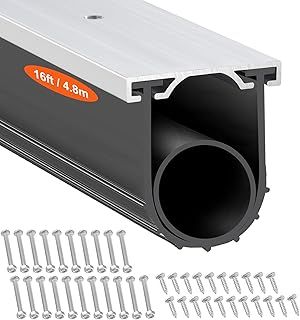 VEVOR JN-16FT-AL Rubber U Shape +O Ring Garage Bottom Weather Seal with Pre-drilled Aluminum Track Retainer Kit, 16ft 5/16 inch T-Ends and 3 3/4 inch Width, for Doors, Black