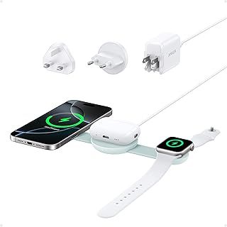 Anker MagSafe Compatible 3-in-1 Wireless Charging Station, Qi2 Certified 15W MagGo Charger, Foldable Travel Wireless Charging Pad for iPhone 16/15/14/13/12 Series, AirPods, Apple Watch, and More