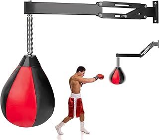 Speed Bag Boxing Set, Wall Mount Height Adjustable & Fold Speed Balls Boxing, Wall Bracket Boxing Reflex Bag for Adult Kids, Leather Punch Ball for Training, Fits Home Gym Workout
