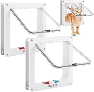 GBACHOOSE 2 Pack Large Cat Door, 4 Way Locking Cat Flap Door, 25.5 * 23.4 * 6cm Lockable Cat Flaps Pet Door for Interior Exterior Door, Window, Wall (White)
