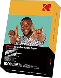 KODAK Snapshot Photo Paper - Instant Photo Paper, Glossy Finish, Pack of 100 Sheets, 102 x 152mm, 180 gsm, Compatible with Inkjet Printers