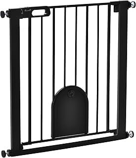 PawHut 75-82 cm Pet Safety Gate Pressure Fit Stair w/Small Door Double Locking