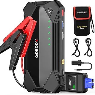 GREPRO Jump Starter Power Pack (Up to 10.0L Gas, 8.0L Diesel), Car Battery Booster Jump Starter for 12V Vehicle, Power bank with 3.0 Quick Charge Dual USB and 15V Out Ports, Flashlight,Compass