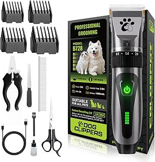 Dog Clippers Cordless, Professional Pet Clippers, 2-Speed Low Noise Dog Grooming Kit, Pet Trimmer for Small Large Thick Hair Dogs Cats