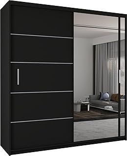 Indiana Free Standing Sliding Mirror Door wardrobe (Black, 120cm)