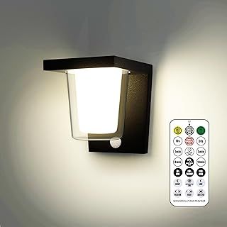 FLORNIA Outdoor LED Wall Light with Motion Senor, Dusk to Dawn Outdoor Lighting, Remote Control Outside Light Main Powered Pir, External Waterproof Warm White Lamp for Garden, Indoor IP44 4000K