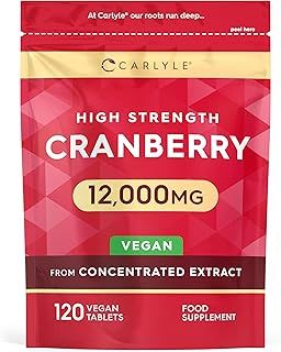 Cranberry Tablets for Women & Men 12,000mg | 120 High Strength Vegan Supplements | 2 Months Supply | 50:1 Cranberry Concentrate Extract | Carlyle