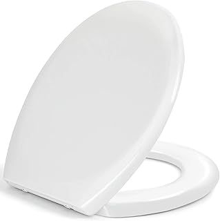 Toilet Seat, Soft Close Toilet Seats White with Quick Release for Easy Clean, Top Fixing, Stay Tight Toilet Lid Oval Shape, Heavy Duty Urea-Formaldehyde Anti-Bacterial Material with Stainless Hinges