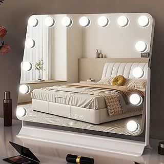 Hollywood Vanity Mirror | 58x53cm Lighted Makeup Mirror with 15 Dimmable LED Bulbs | 360° Rotating | 3 Color Lighting Modes | Smart Touch Control | USB & USB C Output Ports