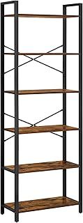 VASAGLE 6-Tier Bookshelf, Bookcase, Shelving Unit, for Office, Study, Living Room, Bedroom, 30 x 66 x 186 cm, Industrial, Rustic Brown and Ink Black LLS062B01