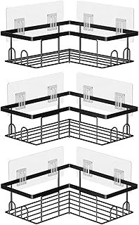 Corner Shower Caddy 3-Pack, Shower Shelf No Drilling, Bath Storage with Hooks for Bathroom, Black