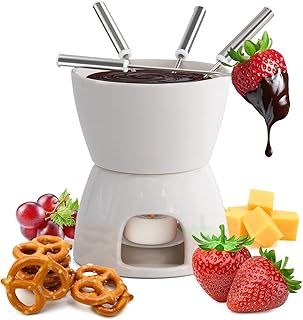 joeji's Kitchen 7 in 1 Chocolate Fondue Set - Complete Cheese Fondue Sets with Fondue Pot Candle & 4 Forks - Non Electric Fondue Set Heated with a Tealight - Dishwasher-Safe Fondue Mug