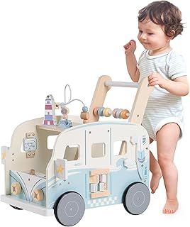 ROBOTIME Baby Walker, Wooden Baby Push Along Toy Walkers with Wheels, Multifunctional Play Equipment with Height Adjustment & Speed Control, Kids Activity Centre Set, Gift for Toddler Age 10-36 Months