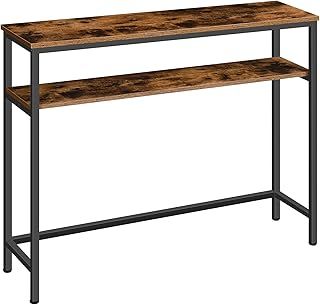 HOOBRO Console Table for Hallway Slim, Hallway Table with Adjustable Shelf, Slim Sofa Table, 2-Tier Side Table with Storage, for Living Room, Office, Industrial, Sturdy, Rustic Brown EBF24XG01