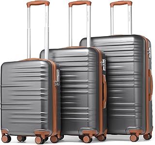 British Traveller 3Pcs Suitcase Set Carry On Hand Cabin Luggage Lightweight Hard Shell Checked in Suitcase with 4 Spinner Wheels TSA Lock 20" 24" 28" Travel Trolley Case(3 Pcs Set, Black)
