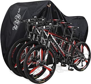 DerBlue Bike Cover for Up to 3 Bikes with Lock Hole - Reflective Safety Loops - Waterproof, UV Protection - Heavy Duty 210D Nylon Ripstop