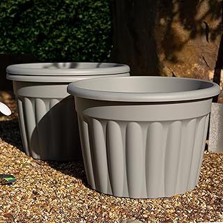 Wham 3x 60cm Vista Plastic Planter, Round Garden Plant Pot, Extra Large Floor Pot (60cm, 69L, Pack of 3) Indoor/Outdoor, Made in UK (Upcycle Grey)