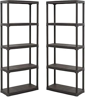 Pack of 2 Plastic Shelving Units (5 Levels) - Damp Proof & Weatherproof Garage/Shed Storage