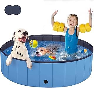 T2Y Dog Pool, 2025 Upgraded Dog Padding Pool, 120cm with 6mm High-Strength PP Board, Quick to Set Up and Drainage Hole, Thickened Bottom Padding Pools for Dogs-120x30 cm Blue