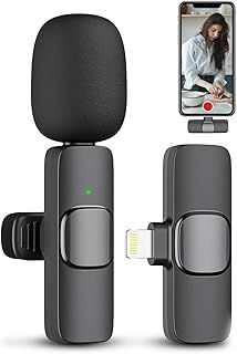 Professional Wireless Lavalier Microphone for iPhone iPad (14 and Below), Cordless Omnidirectional Clip Mic, Plug-Play Microphone for Interview Video Podcast Vlog YouTube