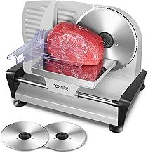 Meat Slicer with 2 * 19cm Blade, Electric Meat Slicer Machine for Home Use 200W, FOHERE Deli Food Slicer, 0-15mm Adjustable Thickness for Cheese, Bread, Include Safety Food Pusher, Silver