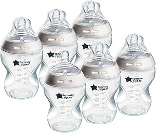 Tommee Tippee Baby Bottles, Natural Start Anti-Colic Baby Bottle with Slow Flow Breast-Like Teat, 260 ml, 0m+, Clear Colour, Self-Sterilising, Baby Feeding Essentials, Pack of 6