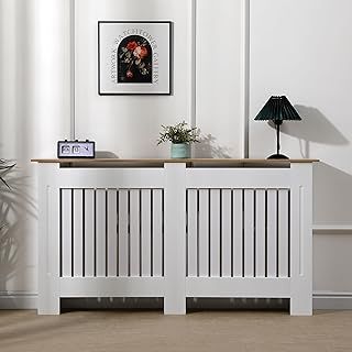 Extra Large Radiator Cover Modern Design Vertical Slats White/Oak…