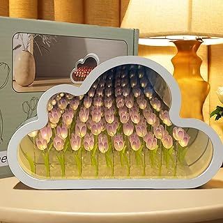 Infinity Mirror LED Fllower Lights - Party Sensory Decoration 3D Mirror Building DIY Set Toys with 20 Plastic Flowers, Home Decor Accessory for Adults, Gifts for Wife Girls Her (Purple)