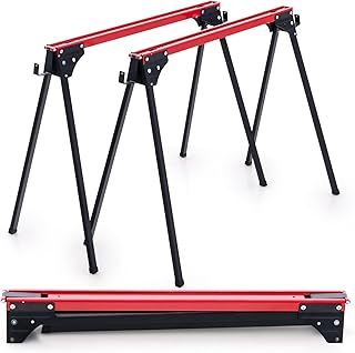 TANGZON 500kg Folding Saw Horses Twin Pack, 2PCS Heavy Duty Workbench Metal Trestle Stands with Quick Open Legs & 2 x 4 Support Arms, Portable Sawhorses Pair (Red+Black)