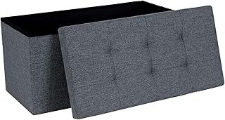 Dripex Folding Fine Linen Storage Ottoman Box Footstool, Foldable Seat Bench Footrest - Dark Gray, 40L Capacity, Chest with Removable Lid for Living Room, Bedroom 38 * 38 * 38 cm