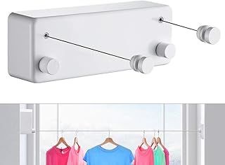JOOM Retractable Clothesline Indoor/Outdoor Heavy Duty Stainless Steel Wall Mounted Laundry Line for Bathroom, Hotel Style - 2 x 4.2M (13.8ft), White