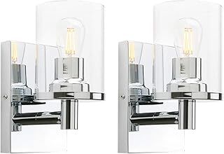 Yosoan Lighting Pack of 2 Modern Glass Wall Lights Indoor, Vintage Up Wall Light Fittings for Living Room, Dining Room, Bedroom, Hallway, Kitchen (Chrome)