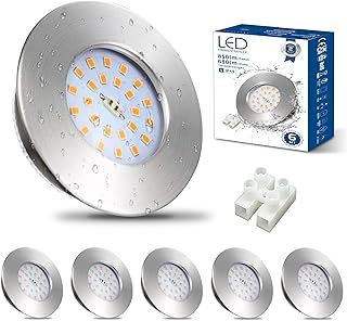 HiBay 6X 7W Recessed Lights Ultra Thin LED Downlights IP44 Ceiling Spotlights Chrome Round Down Light Warm White for 60-68mm Ceiling Hole of Bathroom Kitchen Soffits