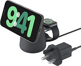 Belkin BoostCharge Pro 2-in-1 Wireless Charging Dock with MagSafe 15W Fast Charge iPhone Charger Compatible with iPhone 16, 15, 14, 13, and 12 Series, AirPods, and Other MagSafe Enabled Devices
