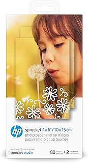 HP Sprocket Studio 4x6" Photo Paper & Cartridges (80 Sheets - 2 Cartridges) Compatible with Sprocket Studio, Black