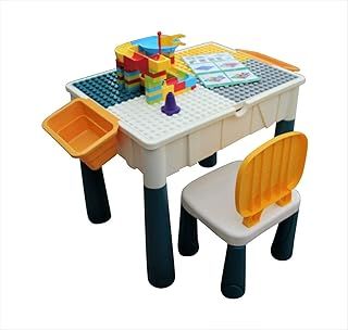 Kids Building Block Table and Chair with Storage - Activity Desk and Chair Set for Toddlers, Children's Activity & Building Block Table, Chair and Table Set for Children
