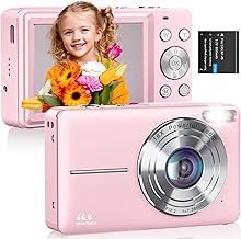 CAMKORY 1080P 44MP FHD Compact Digital Camera - 16X Digital Zoom, Anti-shake Vlogging Camera - Perfect for Students, Seniors, Beginners - Pink
