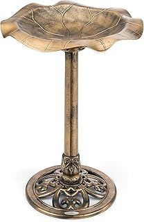 CHRISTOW Plastic Resin Bird Bath for Garden, Leaf Shaped Pedestal Birdbath, Traditional Style, Rustic Metal Effect, Standing Outdoor Water Bowl, 60cm x 43cm x 43cm (Bronze)