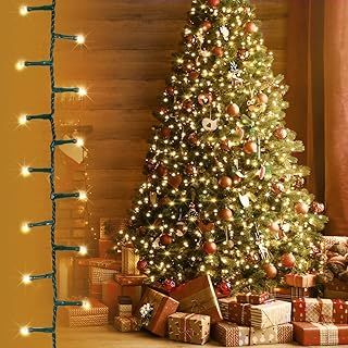 ANSIO® Christmas Tree Lights 500 LED 12.5m/41ft - Warm White Cluster Compact Lights for Indoor & Outdoor Decorations Fairy Lights with Timer for Xmas Garden & Party | Mains Powered Green Cable
