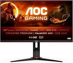 AOC Gaming U28G2XU2 - 28 INch 4K UHD Monitor, 144Hz, HDMI 2.1, IPS, 1ms GTG, HDR400, FreeSync Premium, Height Adjust (3840 x 2160 @ 144Hz, 370 cd/m², HDMI 2.1 / DP 1.4 / USB 3.2)