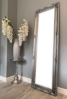 Tall Antique Silver Full Length Dressing Wall Mirror with Bevelled Glass - Overall Size: 142 cm x 47 cm