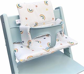 Highchair Cushion Compatible with Stokke Tripp Trapp Chiar High Chair Insert Cotton Fabric Cover Filled with Cotton Padding（White Rainbow）