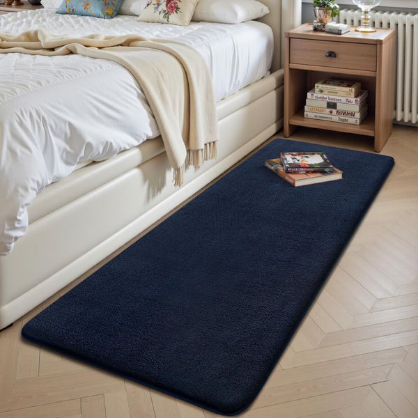 Sour Lemon Rugs Living Room 60x120cm, Navy Blue Fluffy Bedroom Bedside Rugs