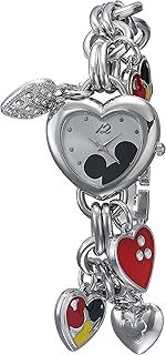 Accutime Disney Mickey Mouse Silver-Tone Charm Bracelet Quartz Watch for Girls & Women of All Ages