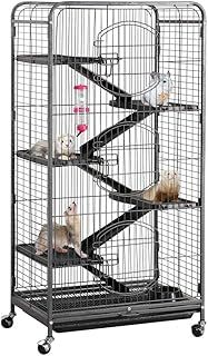 Yaheetech Rat Cage 6 Levels Rolling Ferret Cage, Small Animal Cage for Chinchilla/Rabbit/Squirrels with 3 Doors & Pet Bowl & Water Bottle, 131cm Black