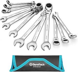 DURATECH Flex-Head Ratchet Spanner Set, 12-Piece Combination Wrench Set with 72 Tooth Ratchet Gear, Chrome Vanadium Steel, Metric, 8-19mm