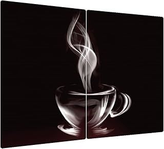 Glass Chopping Board Coffee Cup 2 Set 52x30cm Cutting Board Splashback Worktop Saver for Kitchen Hob Protection Hot Cover Heat Resistant Multi-Glass Plate Dishes Pad Work Surface