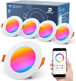 DUSKTEC LED Downlights Recessed Ceiling Lights RGB Colour Change 7W, Dimmable IP44 Spotlights Daylight White 5000K, Smart Bluetooth APP Control for Bedroom Kitchen Living Room, 4 Pack